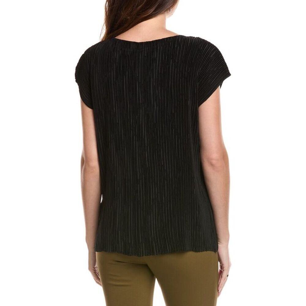 Lafayette 148 NY Dolman Blouse Top Shirt Black Pleated Cap Sleeve Plisse Boat M - Picture 2 of 10